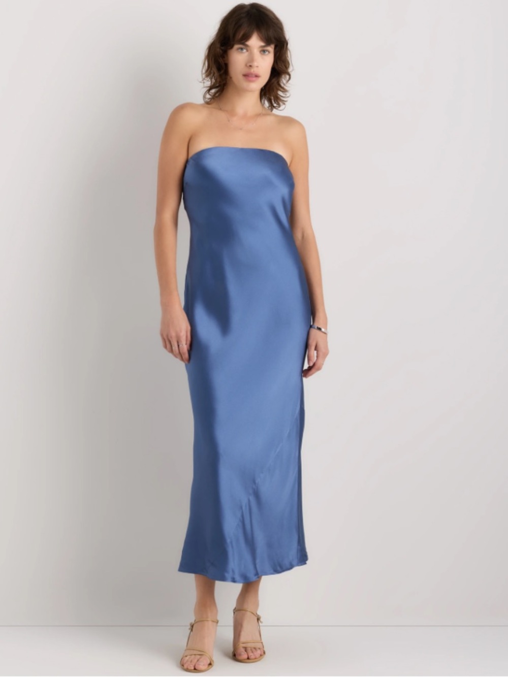 Quince 100% Washable Silk Midi Dress in Cornflower Blue